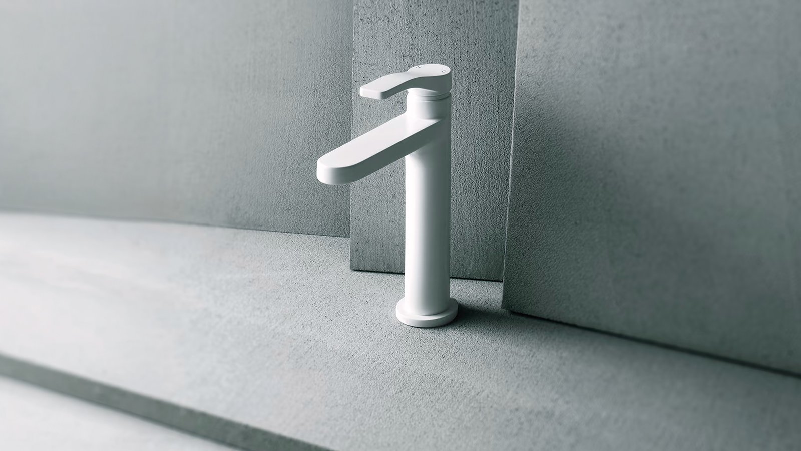 Designblandare från Fantini: AL/23 ettgreppsblandare i krom mot grå betong