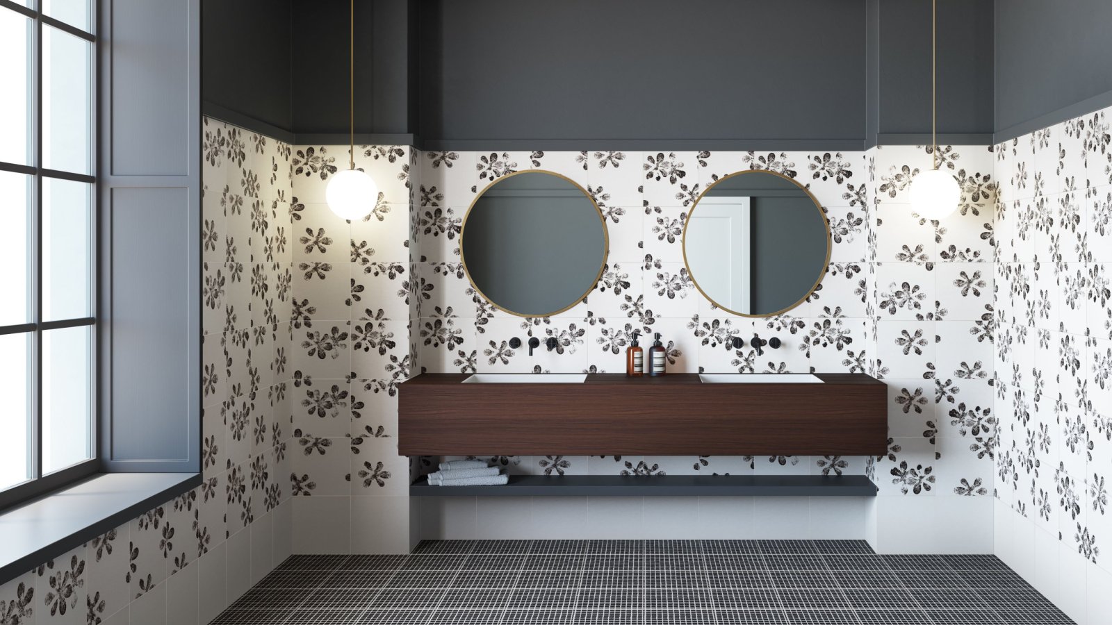 Chymia porslinsgolv från Mutina med svartvita texturer