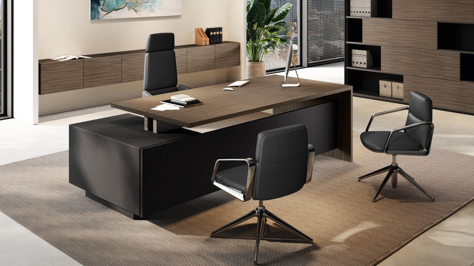 Komplett Elite ledningsvåning — skrivbord, mötesbord och boiserie, design Progetto CMR