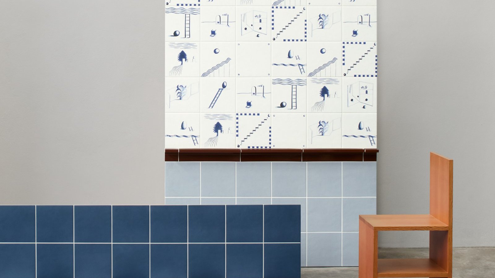 Dintorni porslinsgolv från Mutina med färgade geometriska mönster