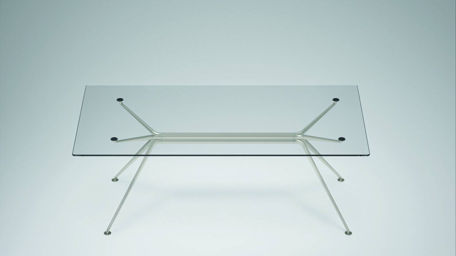 Designskrivbord Cosmos fraan Tecno med ryggrad av fyra aluminiumellipser