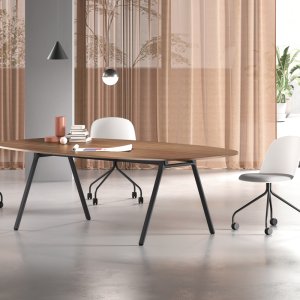 U-format led i gjuten aluminium på Archiutti Lay-skrivbordet i blått