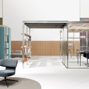 Mötesrum CSS_Village från Citterio i öppet kontorslandskap