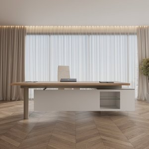 Modernt chefsskrivbord Cloud från Codutti med skiva i härdat glas