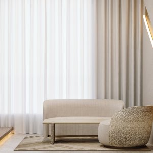 Lackerad panel i Ginza-underredet bredvid panelen i travertin
