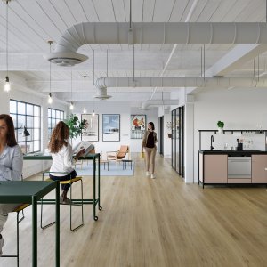 Högt bord byggt av Fluido-systemet från Martex