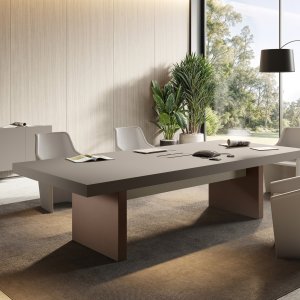 Jera konferensbord 2800 mm med trädekoryta och inbyggt Flip-Top kabeluttag