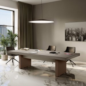 Jera konferensbord 2 800 mm Noce Bali — integrerad flip-top-kabelkanal, direktörsrummets möteszon