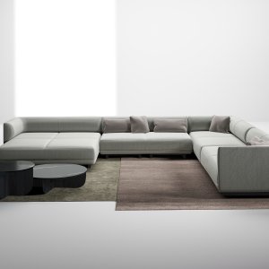 Extrakuddar 55 × 30 och 70 × 30 på en Node+-soffa från LaCividina