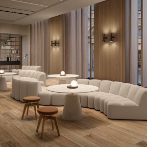 Sittö av Array-moduler mitt i en entréhall