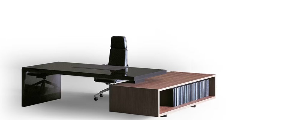 Skrivbord med tillbyggnad och skåp